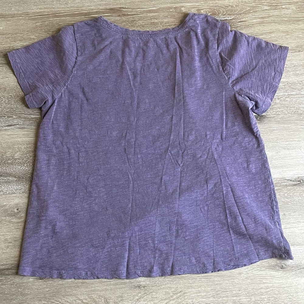 Lucky Brand Women's Slub Knit Tee Shirt 1X 1G Purple Embroidered Short Sleeve - Picture 8 of 8
